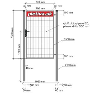 Brána jednokrídlová STRONG 1500 x 1000 mm, 2D panel, antracit